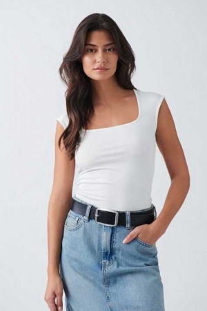 Women Gina Tricot Soft Touch Tight Top White | 93PQCVMNB