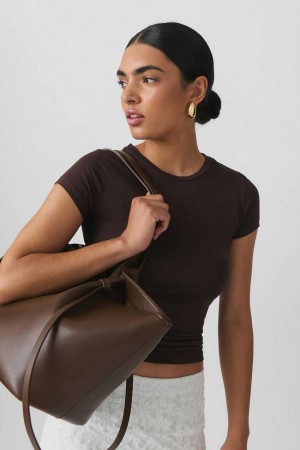 Women Gina Tricot Soft Touch Top Brown | 61TBAJIXE