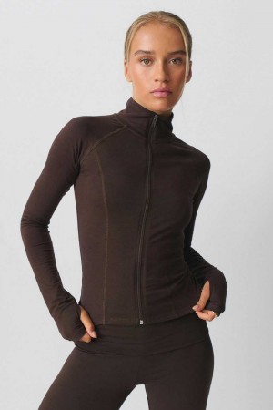 Women Gina Tricot Soft Touch Zip Jacket Brown | 17KXSWIOH
