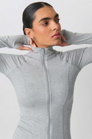Women Gina Tricot Soft Touch Zip Jacket Grey | 50DWYLXHJ