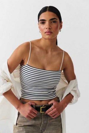 Women Gina Tricot Spaghetti Strap Tank Top White | 92NVAZPWG