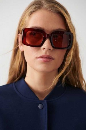 Women Gina Tricot Square Shaped Sunglasses Red | 91RNACUJP