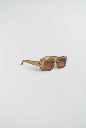 Women Gina Tricot Square Shaped Sunglasses Green | 52TYAQJMF