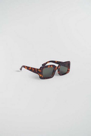 Women Gina Tricot Square Shaped Sunglasses Beige | 48BWKDZJU