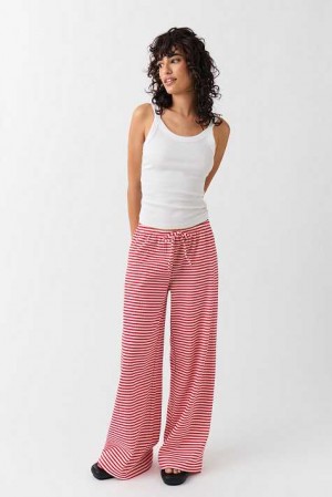 Women Gina Tricot Striped Soft Trousers Red | 64APQZBHI