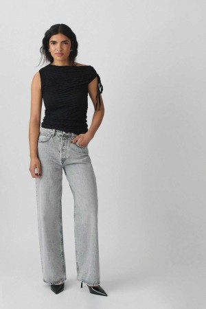 Women Gina Tricot Structure Asymmetric Top Black | 68XJYGOPE
