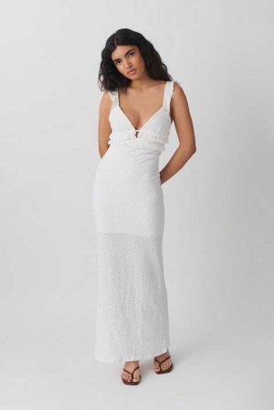 Women Gina Tricot Structure Maxi Dress White | 80EFNVJHY