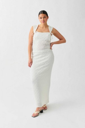 Women Gina Tricot Structure Maxi Skirts White | 41XWVNRGH