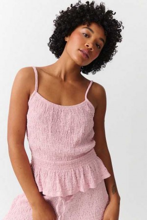 Women Gina Tricot Structure Smock Tank Top Pink | 78ZEGRTDL