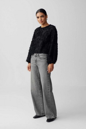 Women Gina Tricot Structured Open Back Blouse Black | 75XYFMTNR