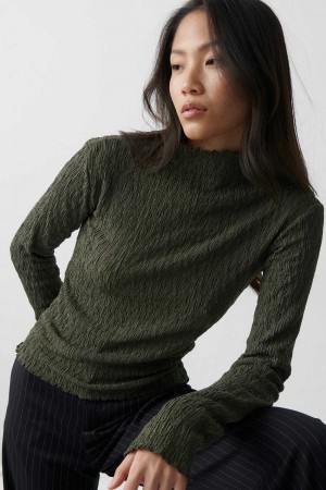 Women Gina Tricot Textured Funnel Neck Top Green | 61JFNQVTS