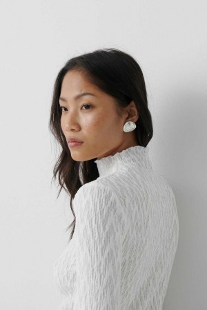Women Gina Tricot Textured Funnel Neck Top White | 28SFGXYEH