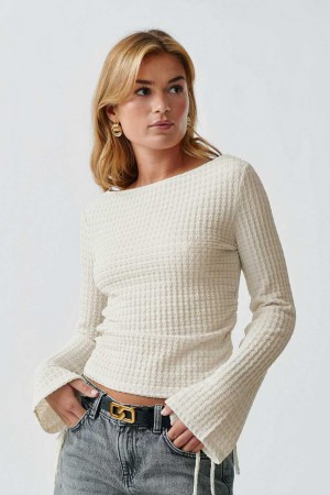 Women Gina Tricot Textured Top Beige | 98VMYLQOR