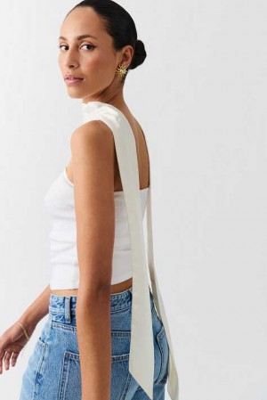 Women Gina Tricot Thin Satin Scarf White | 40PMDSIAK