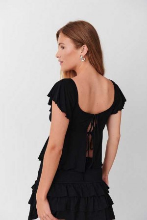 Women Gina Tricot Tie Back Top Black | 78COTXGDI