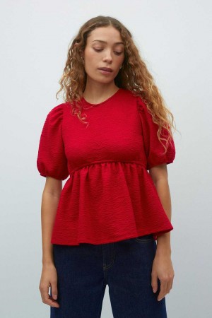 Women Gina Tricot Tie Back Top Red | 36KZACNQG
