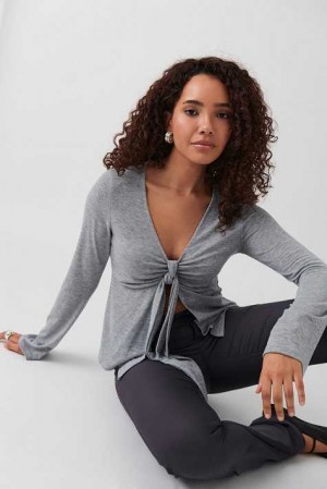 Women Gina Tricot Tie Front Long Sleeve Top Grey | 42KLREZJG