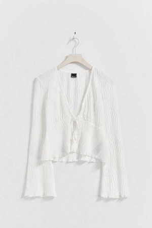 Women Gina Tricot Tie Front Top White | 70HKGNLET