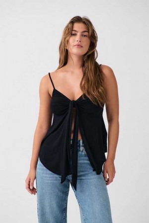 Women Gina Tricot Tie Tank Top Black | 10SOPECKD