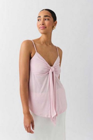 Women Gina Tricot Tie Tank Top Pink | 35HZYRVSX