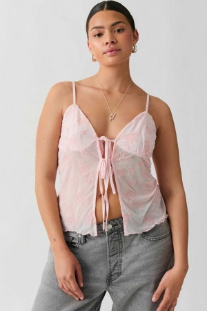 Women Gina Tricot Tie Tank Top Pink | 53UPSOLZD