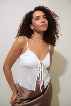 Women Gina Tricot Tie Tank Top White | 35HKEFPRV