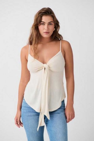 Women Gina Tricot Tie Tank Top White | 49QVACUSH