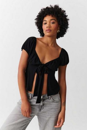 Women Gina Tricot Tie Top Black | 20CPHBRLE