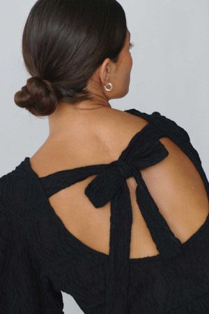 Women Gina Tricot Tie Top Black | 65KGMZDIU