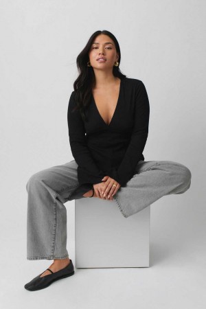 Women Gina Tricot Tie Top Black | 89HQDIVFM