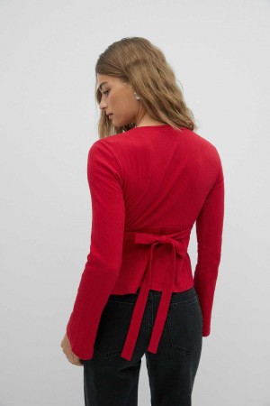 Women Gina Tricot Tie Top Red | 39EKBSDRL