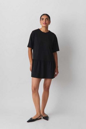 Women Gina Tricot T-shirt Dress Black | 57CFBXJNK