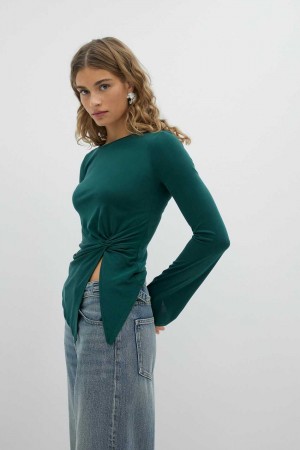 Women Gina Tricot Twist Top Green | 06PJCIGXA