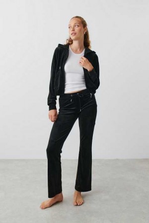 Women Gina Tricot Velour Trousers Black | 83GYIUFMQ