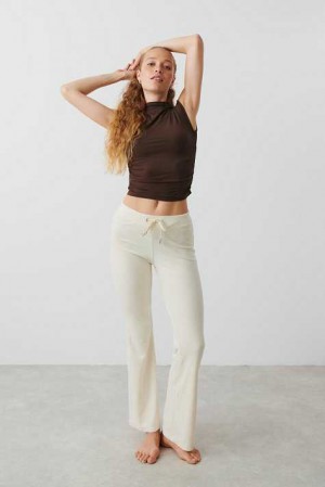 Women Gina Tricot Velour Trousers White | 95GOIMPHS