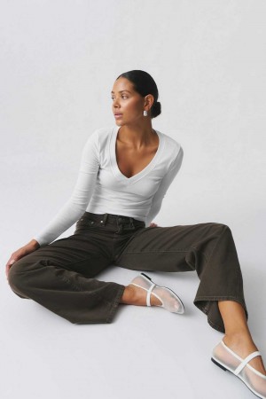 Women Gina Tricot V-neck Top White | 93QZUGRLP