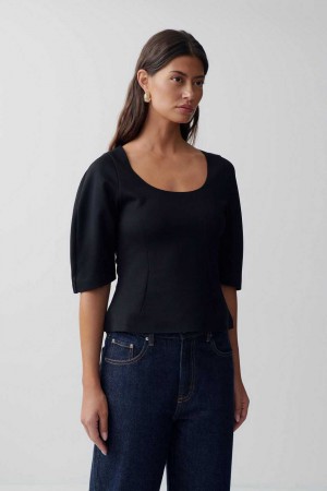 Women Gina Tricot Waisted Top Black | 46JLGSCZO