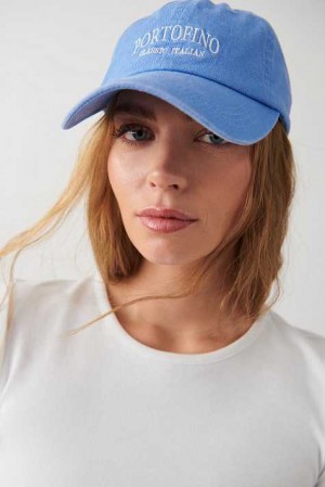 Women Gina Tricot Washed Cotton Cap Blue | 61GMWJIHY