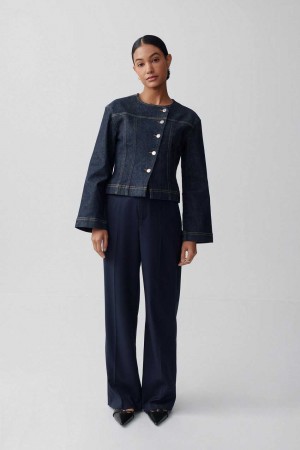 Women Gina Tricot Wide Leg Suit Trousers Blue | 45CURXWDL
