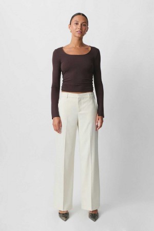 Women Gina Tricot Wide Leg Suit Trousers Beige | 91CKJMXLS