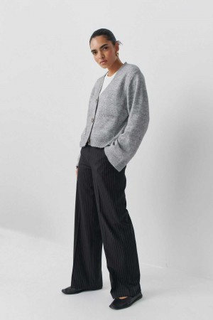 Women Gina Tricot Wide Leg Suit Trousers Black | 69GSBOZYN