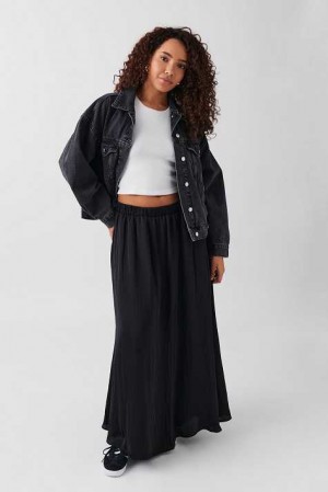 Women Gina Tricot Wide Maxi Skirts Black | 39MWCFGHP