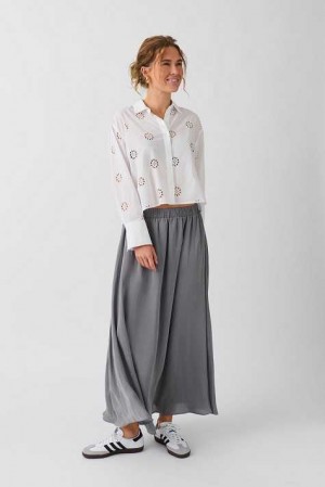 Women Gina Tricot Wide Maxi Skirts Grey | 90DXMTOZG
