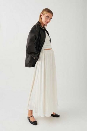 Women Gina Tricot Wide Maxi Skirts White | 91PLHYJIE