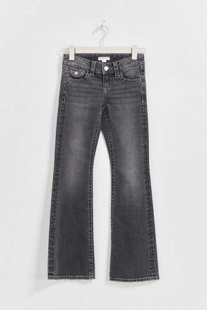 Young Gina Tricot Embroidery Flared Jeans Grey | 04ANFZPJO