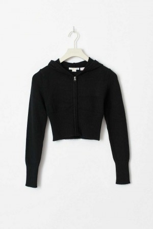 Young Gina Tricot Knitted Yoga Hoodie Black | 56ZTGAWLP