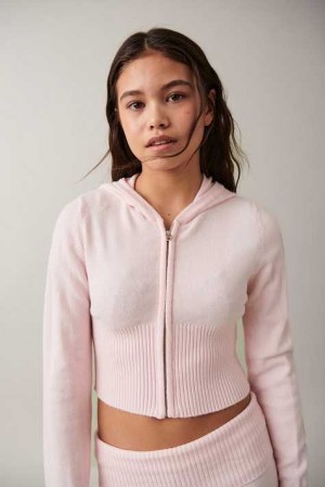 Young Gina Tricot Knitted Yoga Hoodie Pink | 48KQNOIGC