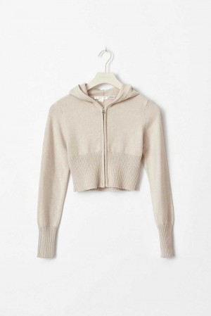 Young Gina Tricot Knitted Yoga Hoodie White | 98CKUGYWV