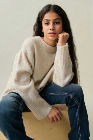 Young Gina Tricot Oversized Sweaters White | 35QVRSAMC