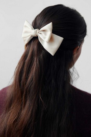 Young Gina Tricot Satin Bow Hair Clips White | 54LATONWZ